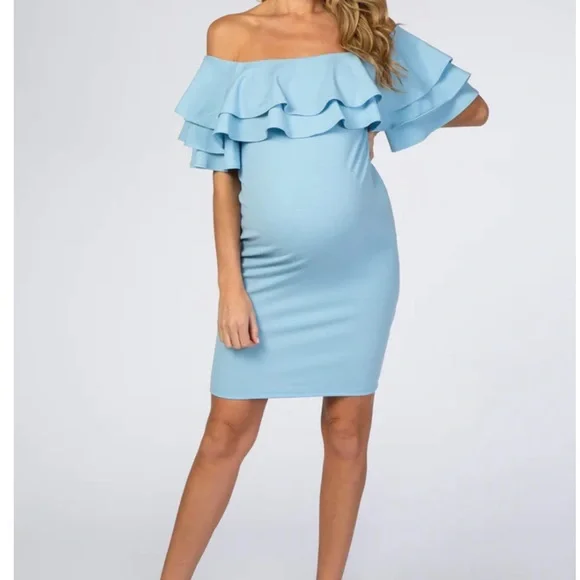 green emerald velvet dress Off-Shoulder Long Sleeve Wrap Maternity Photoshoot Gown/Dress S / Blue main image 0